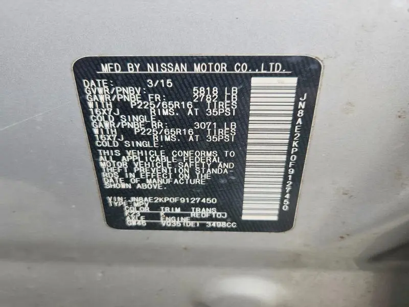 2015 NISSAN QUEST 3.5 SV  