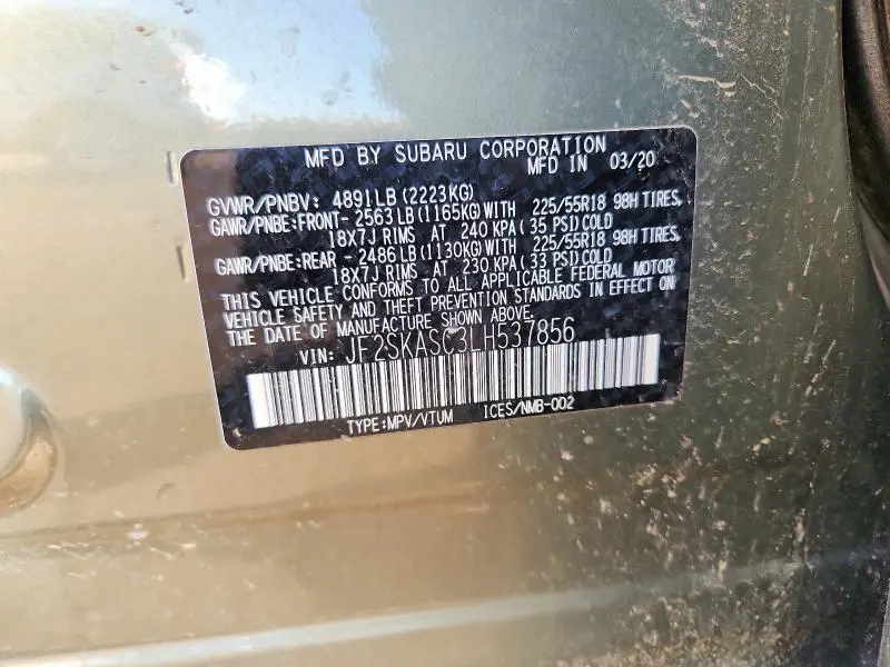 2020 SUBARU FORESTER LIMITED  