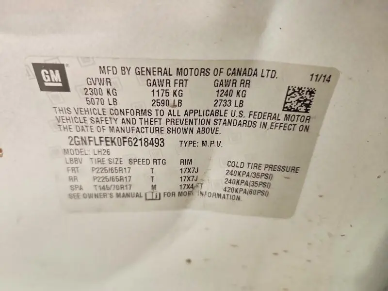 2015 CHEVROLET EQUINOX LT  