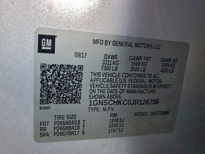 2018 CHEVROLET SUBURBAN C1500 LT  