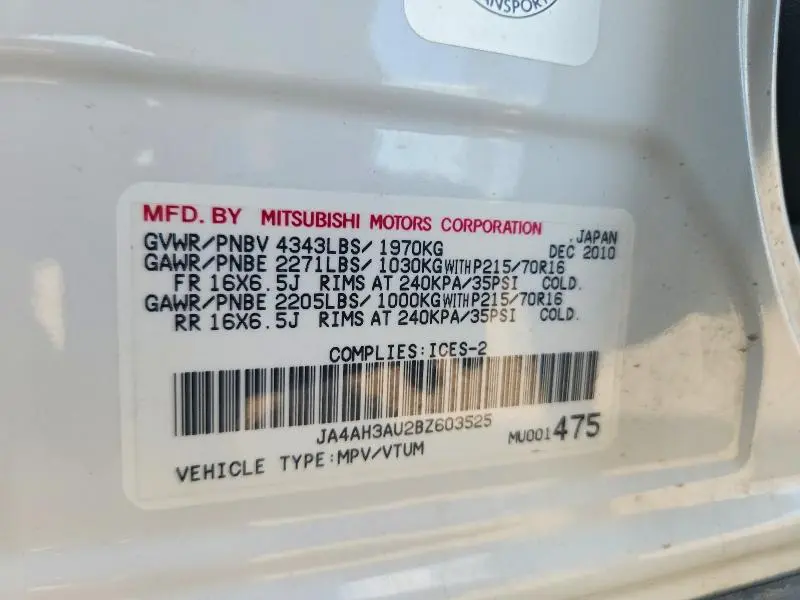 2011 MITSUBISHI RVR SE  