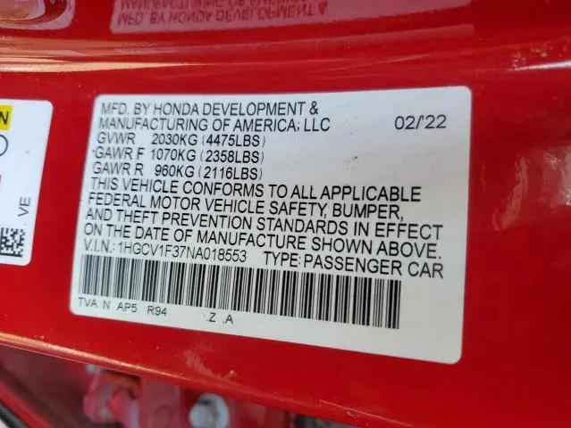 2022 HONDA ACCORD SPORT  