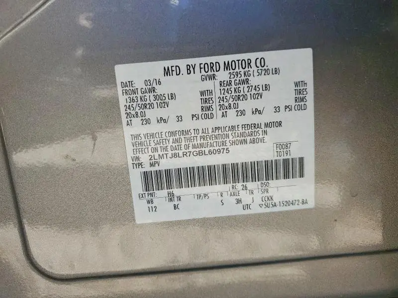 2016 LINCOLN MKX RESERVE  