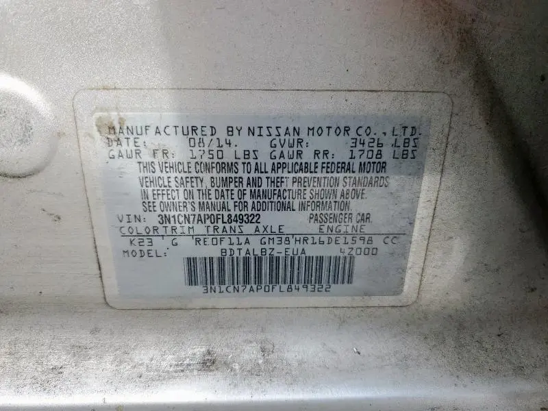 2015 NISSAN VERSA S  