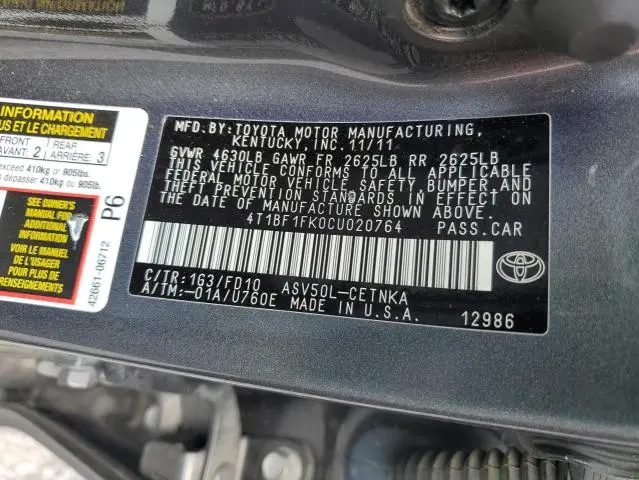2012 TOYOTA CAMRY BASE  