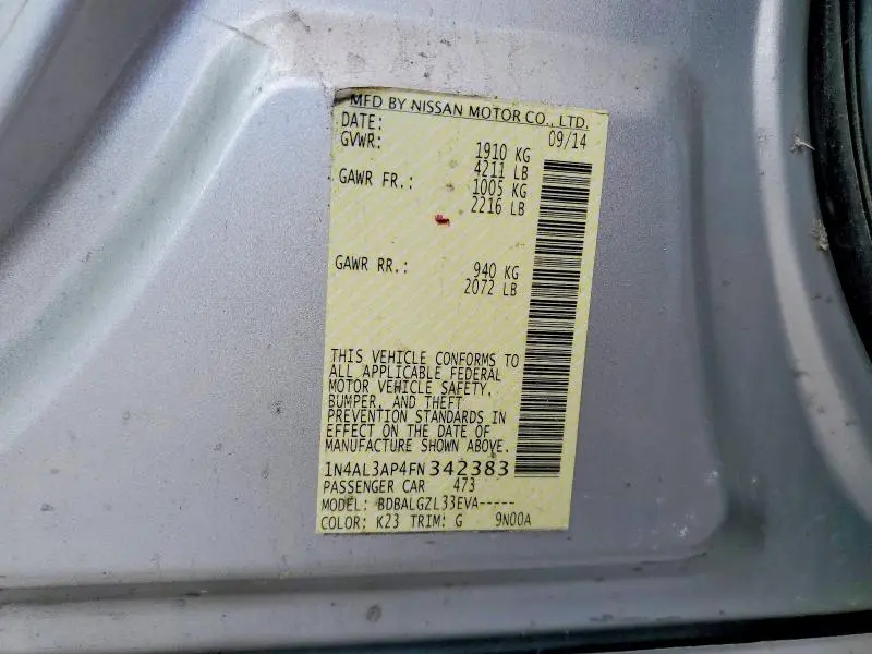 2015 NISSAN ALTIMA 2.5 S  