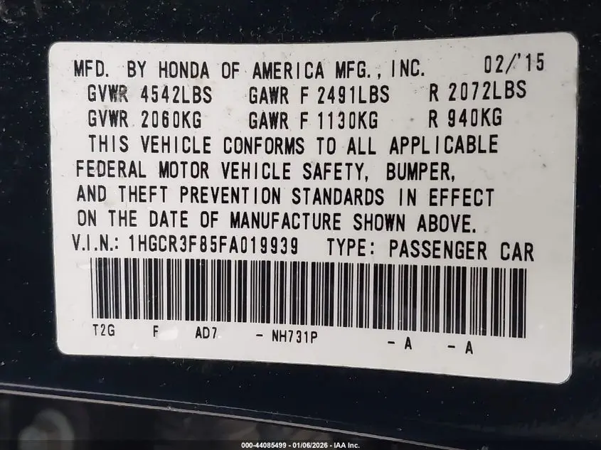 2015 HONDA ACCORD EX-L V-6