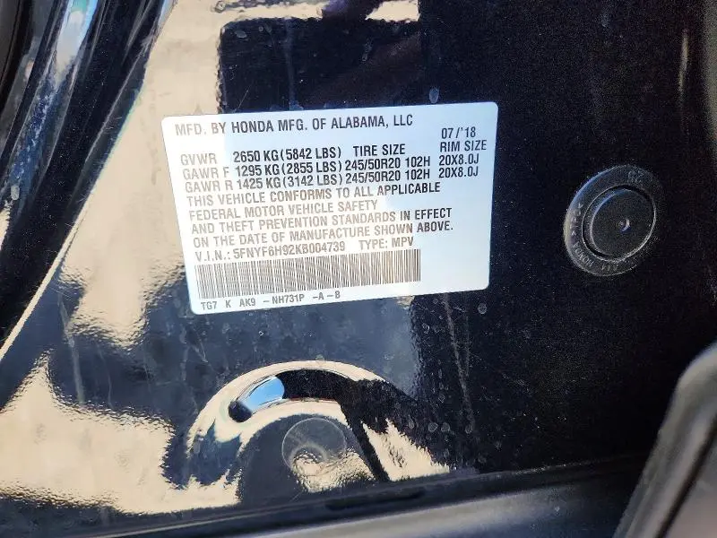 2019 HONDA PILOT TOURING  