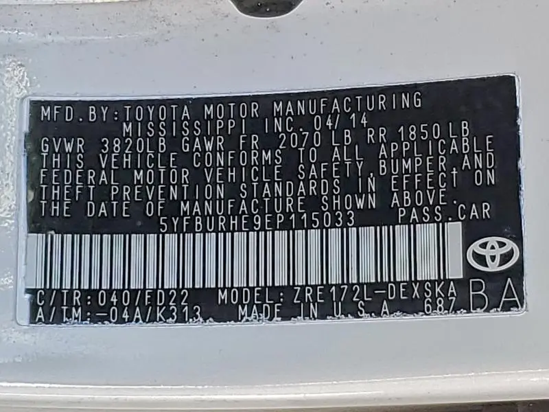 2014 TOYOTA COROLLA L  