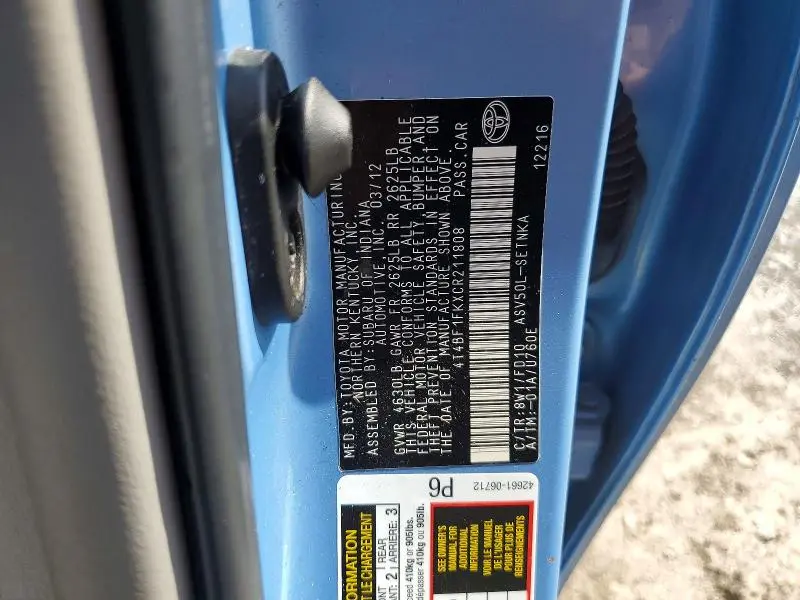 2012 TOYOTA CAMRY LE  