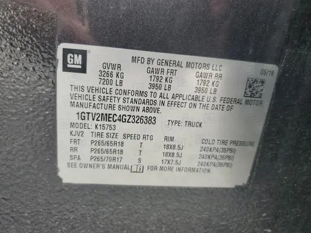 2016 GMC SIERRA K1500 SLE  