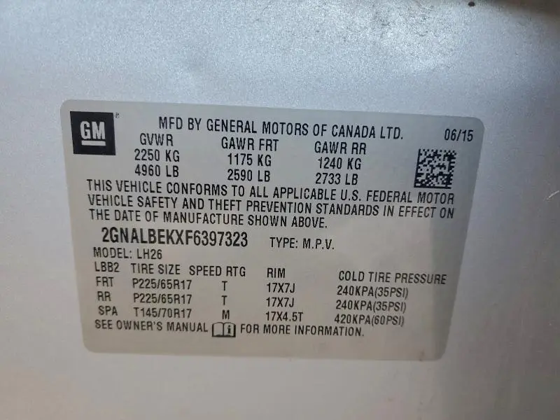 2015 CHEVROLET EQUINOX LT  