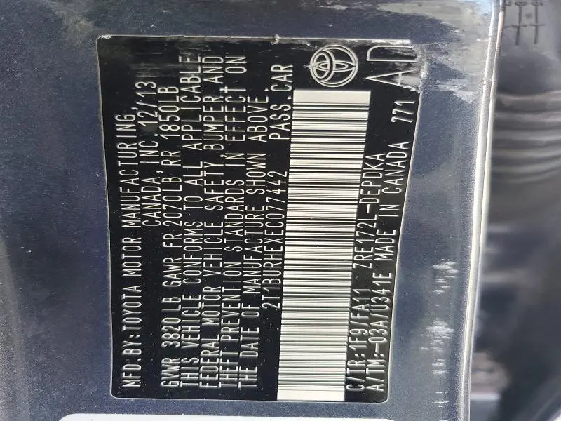 2014 TOYOTA COROLLA L  