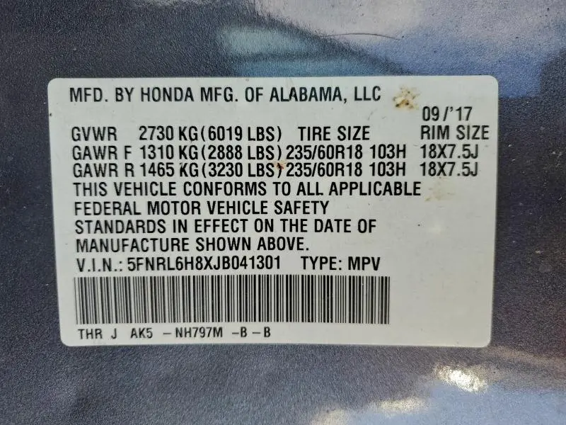 2018 HONDA ODYSSEY TOURING  