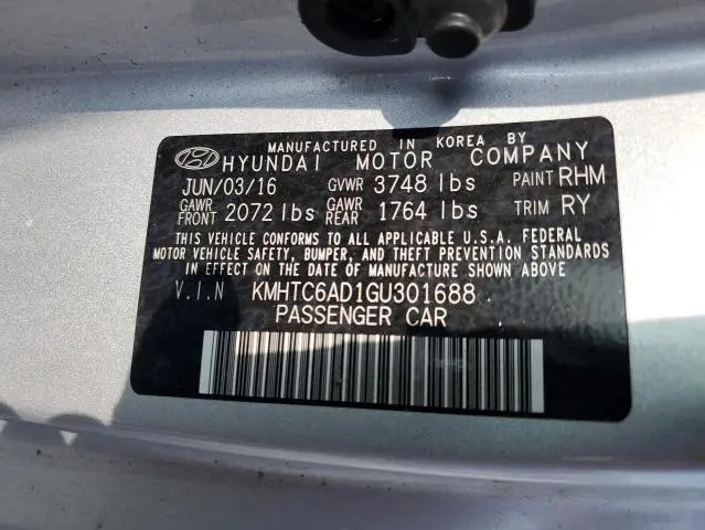 2016 HYUNDAI VELOSTER   