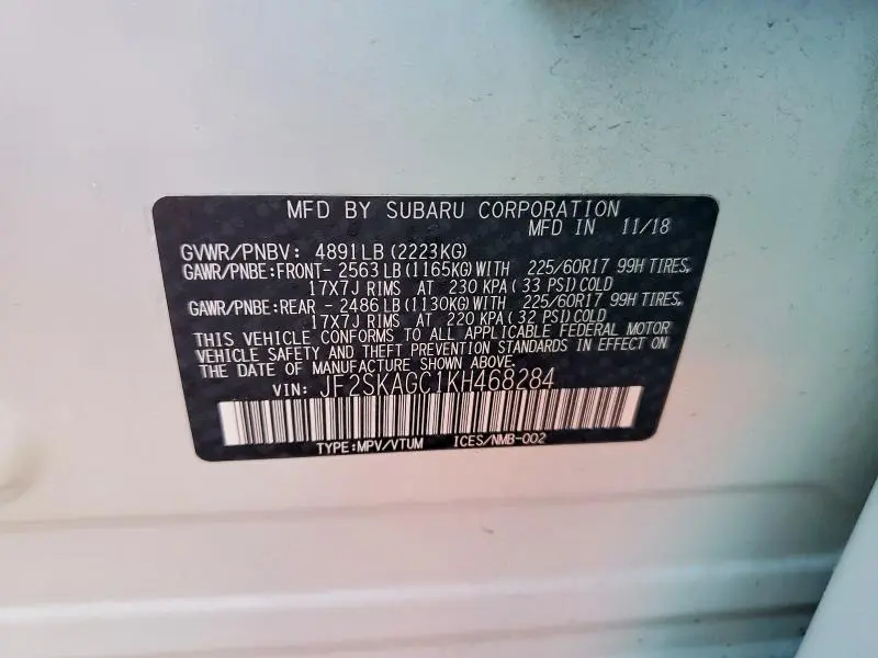 2019 SUBARU FORESTER PREMIUM  