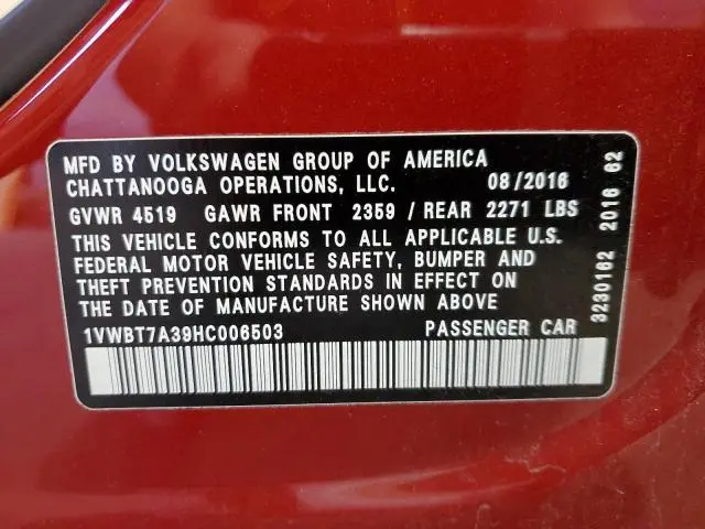 2017 VOLKSWAGEN PASSAT SE