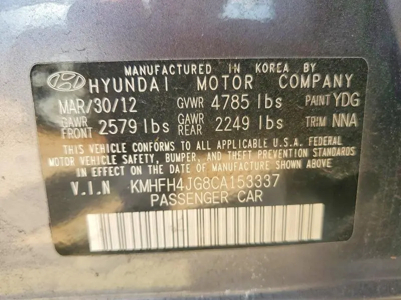 2012 HYUNDAI AZERA BASE  