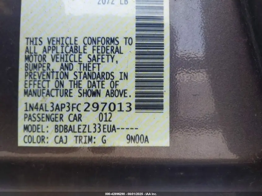 2015 NISSAN ALTIMA 2.5/2.5 S/2.5 SL/2.5 SV