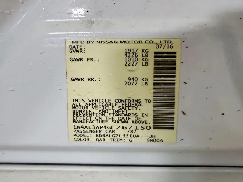 2016 NISSAN ALTIMA 2.5 S  