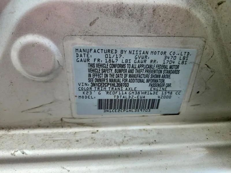 2017 NISSAN VERSA NOTE SV  