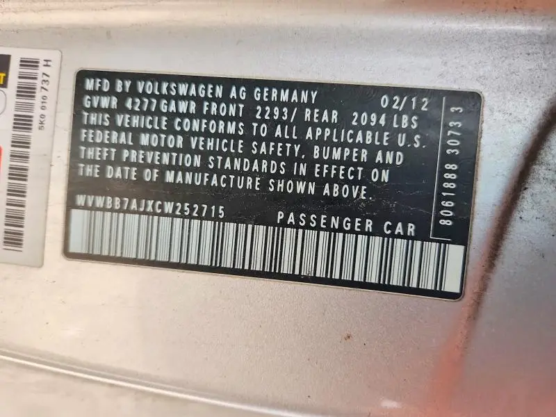 2012 VOLKSWAGEN GOLF   