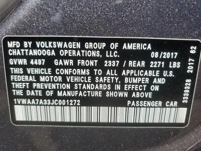 2018 VOLKSWAGEN PASSAT S  