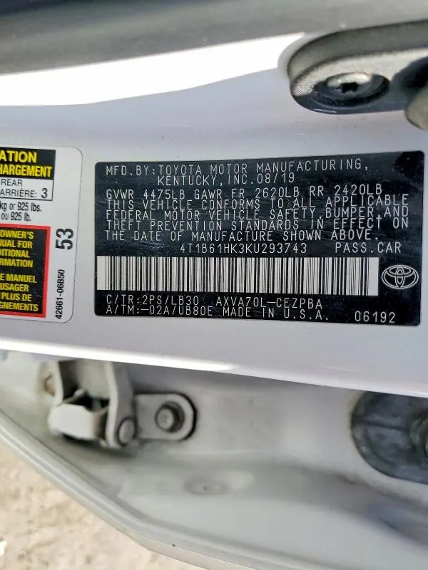 2019 TOYOTA CAMRY XSE  