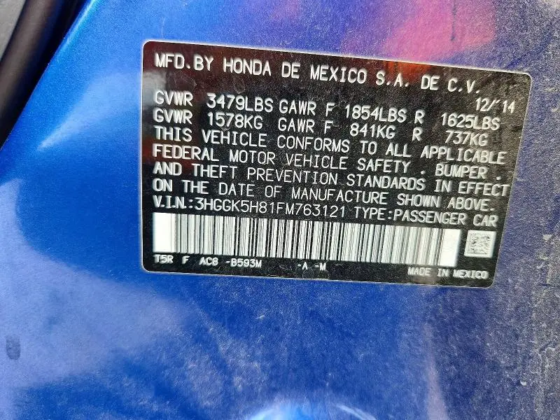 2015 HONDA FIT EX  
