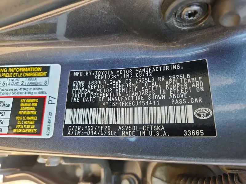 2012 TOYOTA CAMRY SE  