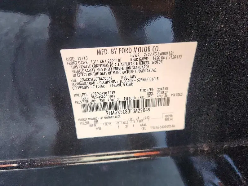 2015 FORD FLEX SEL  