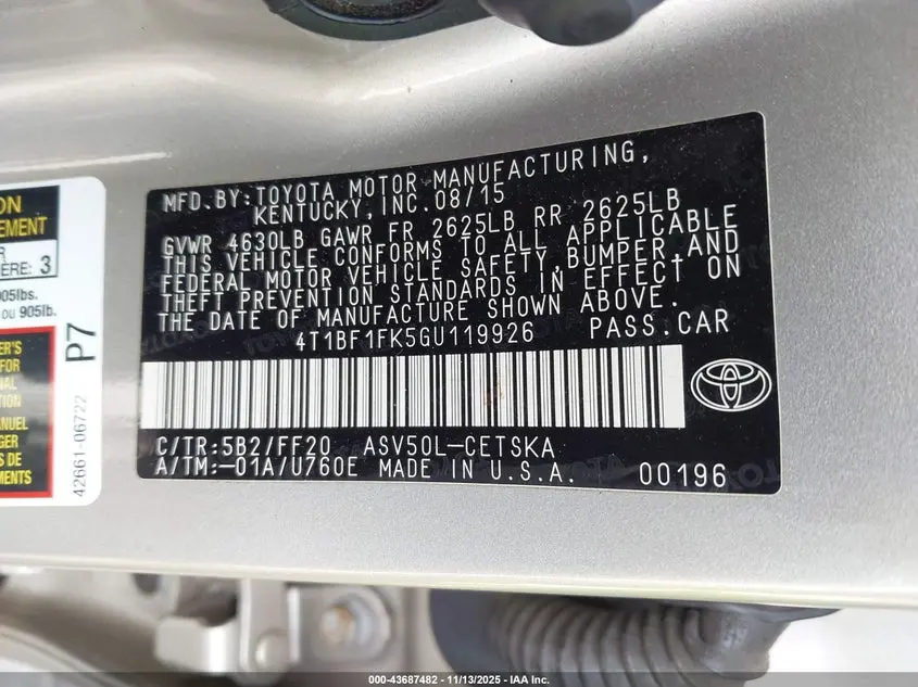 2016 TOYOTA CAMRY SE