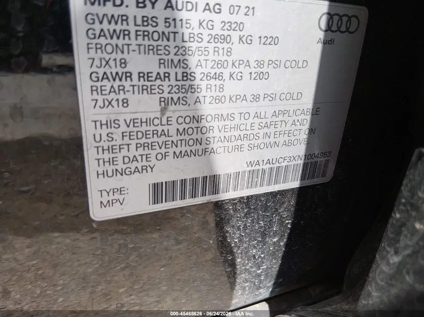 2022 AUDI Q3 PREMIUM 40 TFSI QUATTRO TIPTRONIC