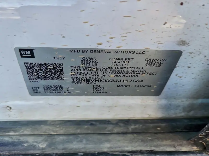 2018 CHEVROLET TRAVERSE LT  