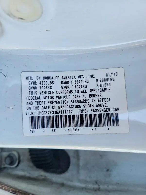 2016 HONDA ACCORD LX  