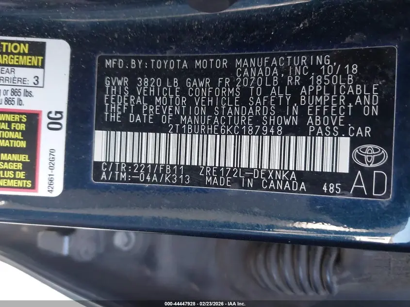 2019 TOYOTA COROLLA LE