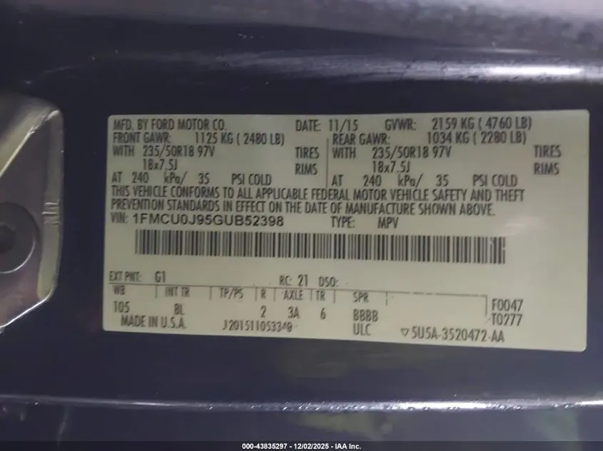 2016 FORD ESCAPE TITANIUM