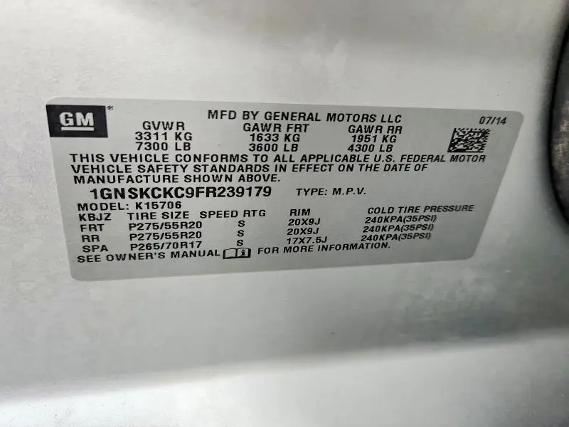 2015 CHEVROLET TAHOE K1500 LTZ  