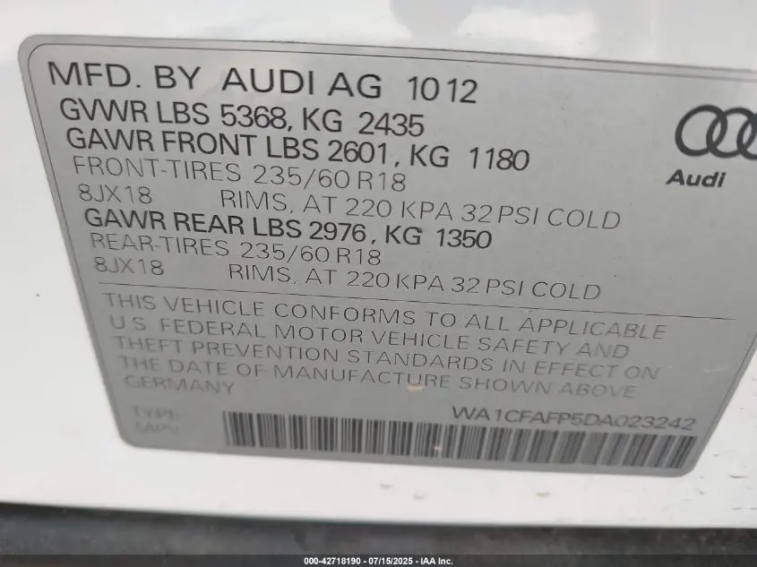 2013 AUDI Q5 2.0T PREMIUM