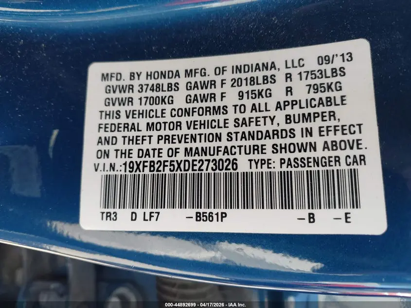 2013 HONDA CIVIC LX