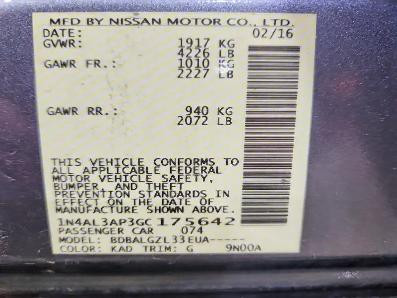 2016 NISSAN ALTIMA 2.5 S  