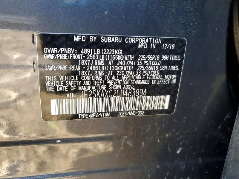 2020 SUBARU FORESTER TOURING  