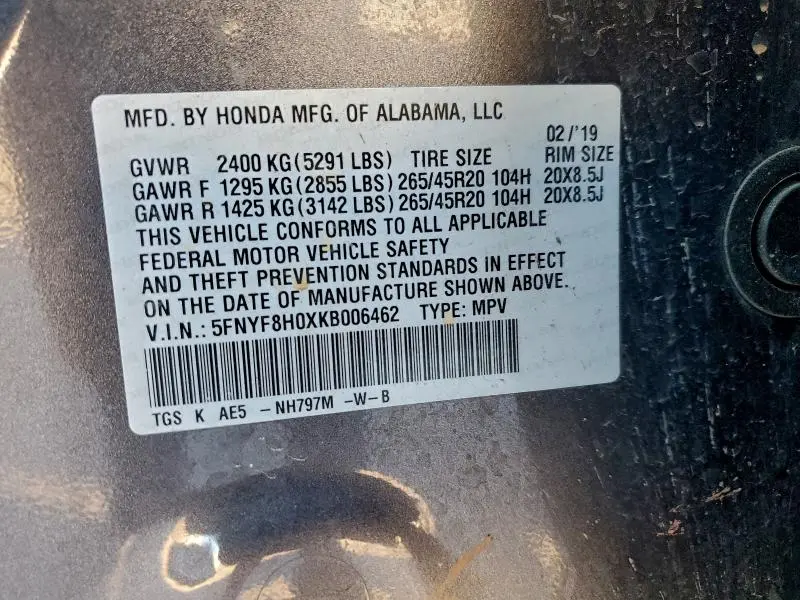 2019 HONDA PASSPORT ELITE  