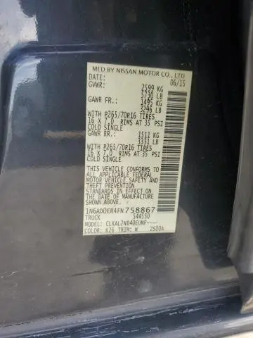 2015 NISSAN FRONTIER S  