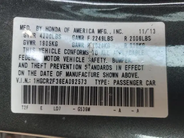 2014 HONDA ACCORD LX  