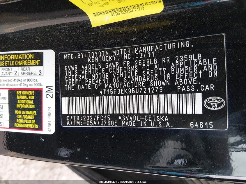 2011 TOYOTA CAMRY SE