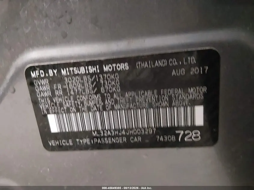2018 MITSUBISHI MIRAGE ES