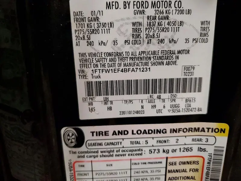 2011 FORD F150 SUPERCREW  