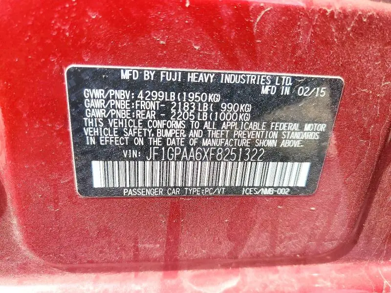 2015 SUBARU IMPREZA   