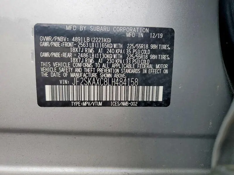 2020 SUBARU FORESTER TOURING  